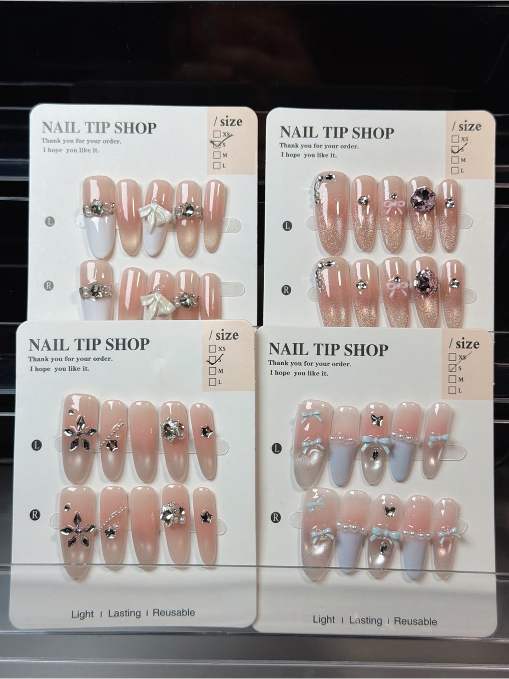Pink Rhinestone Press-On Nail Set